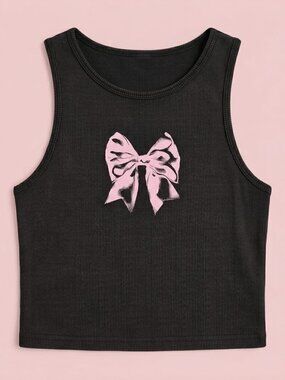 NWT Garage Black Tank Top with Pink Bow